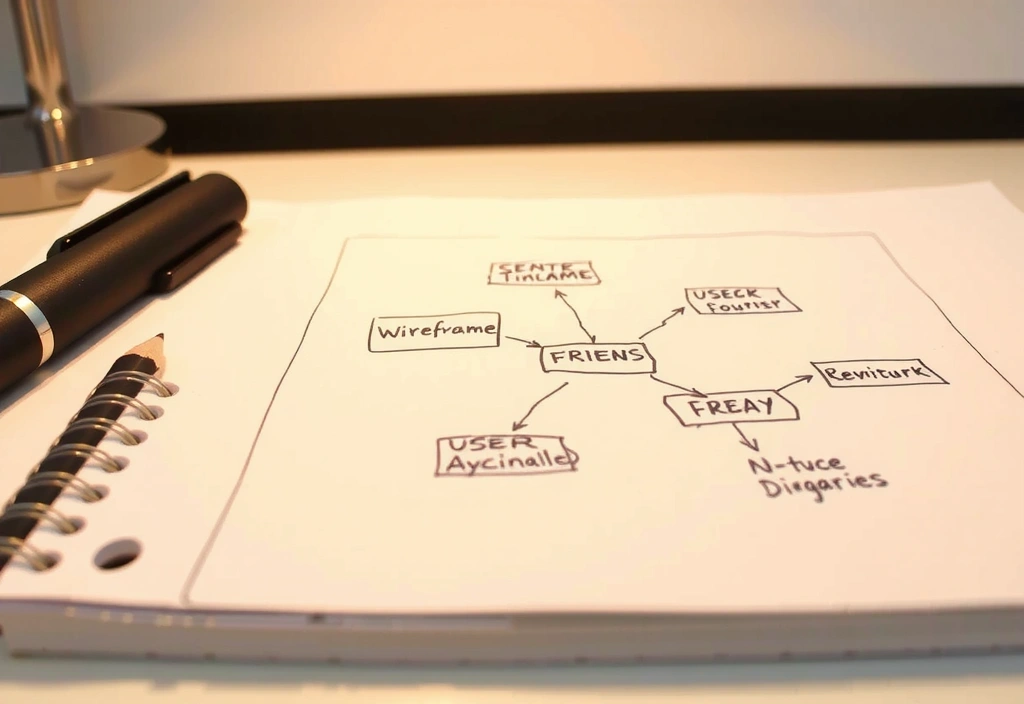 Early wireframe sketch showing user flow